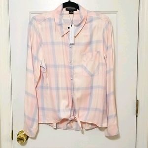 Sanctuary Tie-Front Button Down Plaid Shirt